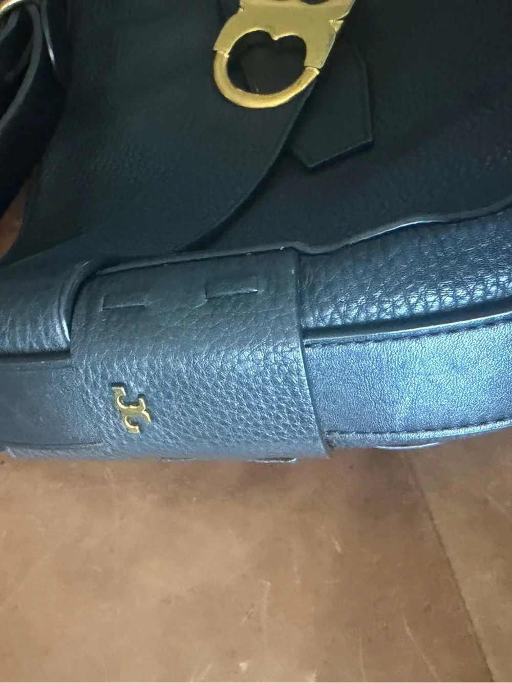 Tory Burch Black Crossbody with Gold Double Ring Hardware